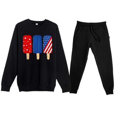 Patriotic 4th Of July Popsicles USA America Flag Summer Premium Crewneck Sweatsuit Set