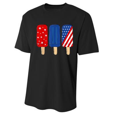 Patriotic 4th Of July Popsicles USA America Flag Summer Performance Sprint T-Shirt