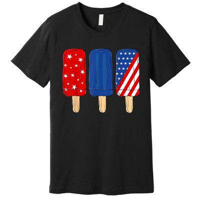 Patriotic 4th Of July Popsicles USA America Flag Summer Premium T-Shirt