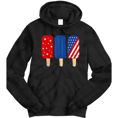 Patriotic 4th Of July Popsicles USA America Flag Summer Tie Dye Hoodie