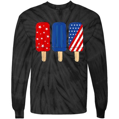 Patriotic 4th Of July Popsicles USA America Flag Summer Tie-Dye Long Sleeve Shirt