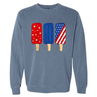 Patriotic 4th Of July Popsicles USA America Flag Summer Garment-Dyed Sweatshirt