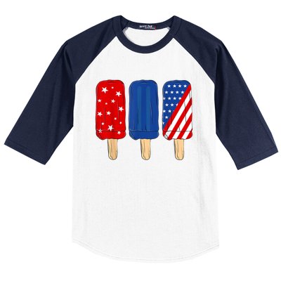 Patriotic 4th Of July Popsicles USA America Flag Summer Baseball Sleeve Shirt