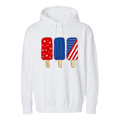 Patriotic 4th Of July Popsicles USA America Flag Summer Garment-Dyed Fleece Hoodie