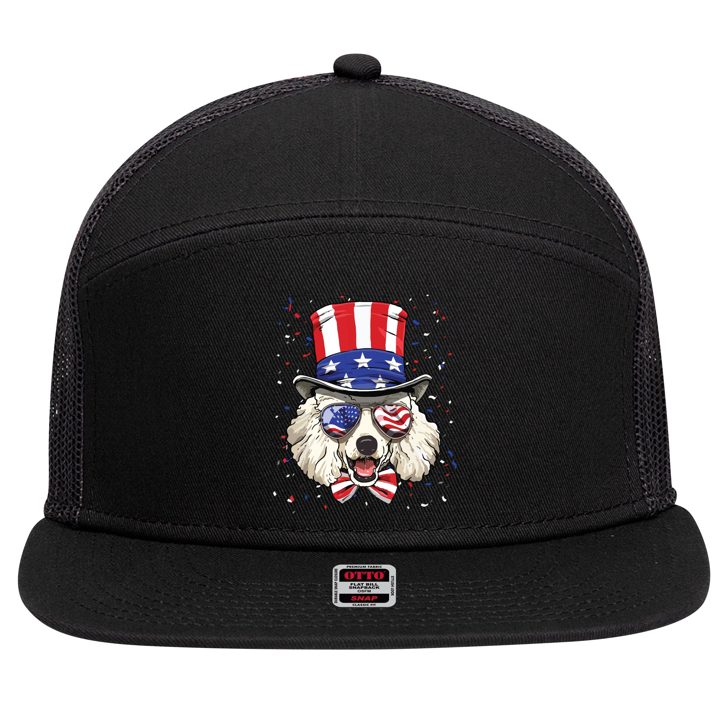 Poodle 4th Of July American Dog USA Flag 7 Panel Mesh Trucker Snapback Hat