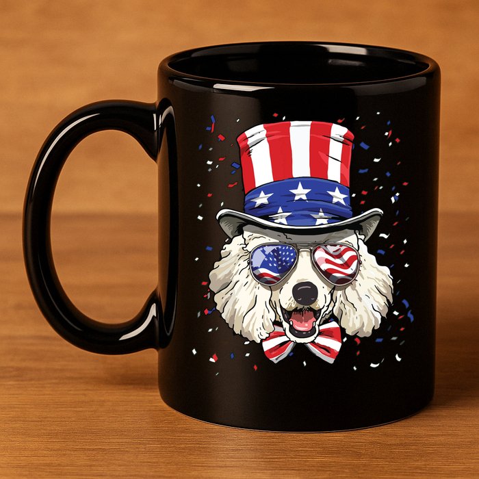Poodle 4th Of July American Dog USA Flag 11oz C Handle Ceramic Mug