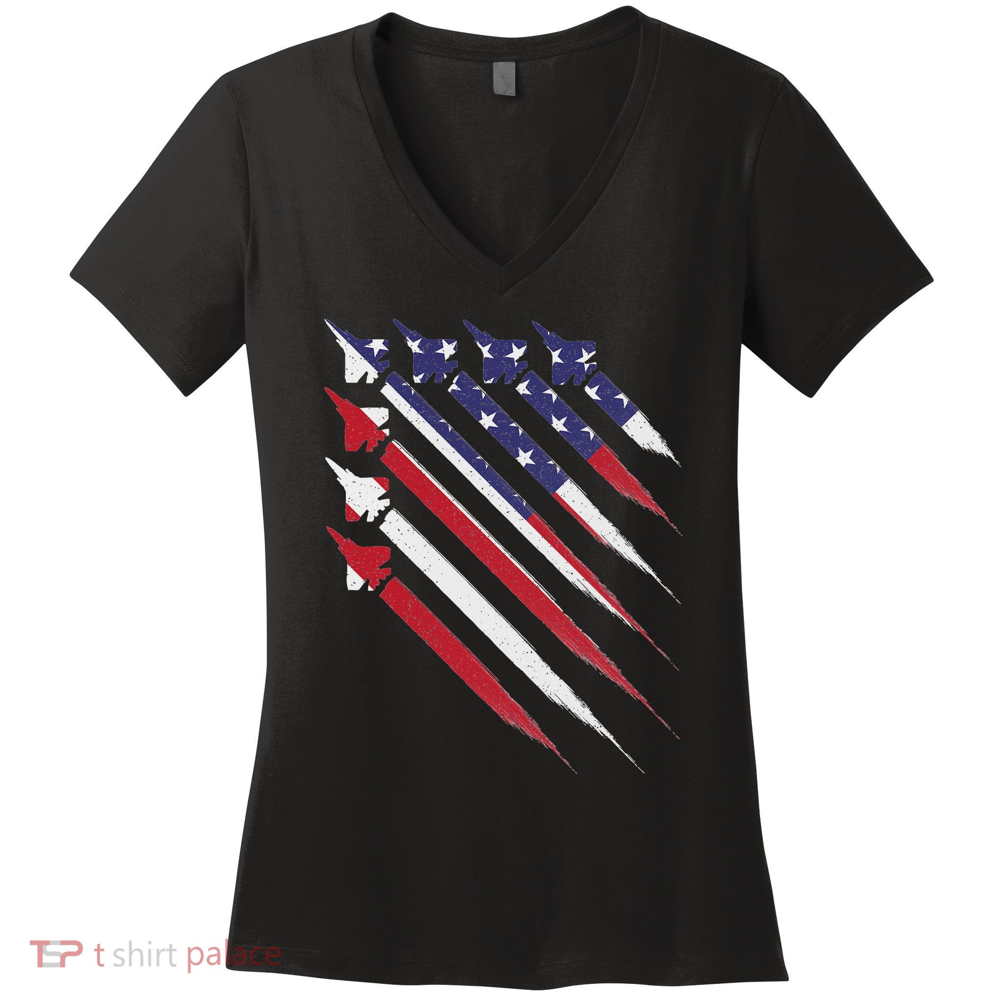 Patriotic 4th Of July Jet Usa American Flag Men Boys Women's V-Neck T-Shirt