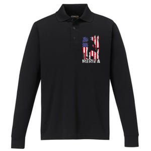 Patriotic 4th Of July Soccer Merica Usa Flag Boy Performance Long Sleeve Polo