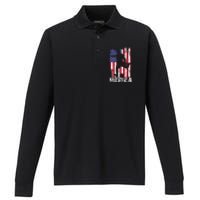 Patriotic 4th Of July Soccer Merica Usa Flag Boy Performance Long Sleeve Polo