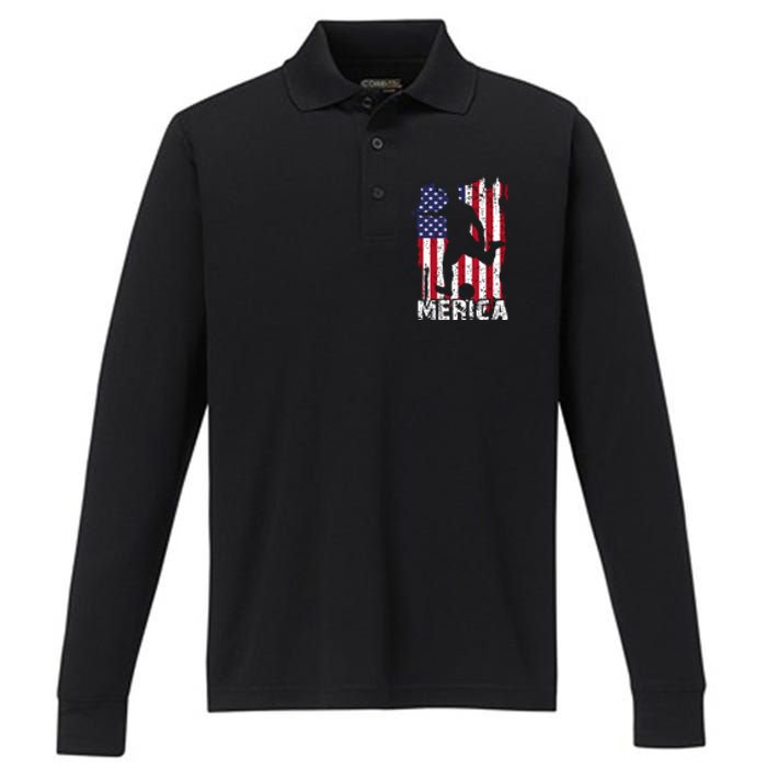 Patriotic 4th Of July Soccer Merica Usa Flag Boy Performance Long Sleeve Polo