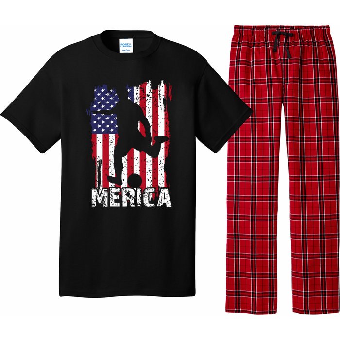 Patriotic 4th Of July Soccer Merica Usa Flag Boy Pajama Set