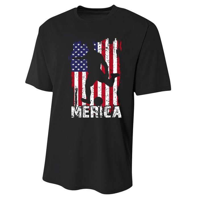 Patriotic 4th Of July Soccer Merica Usa Flag Boy Performance Sprint T-Shirt