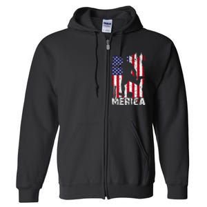 Patriotic 4th Of July Soccer Merica Usa Flag Boy Full Zip Hoodie