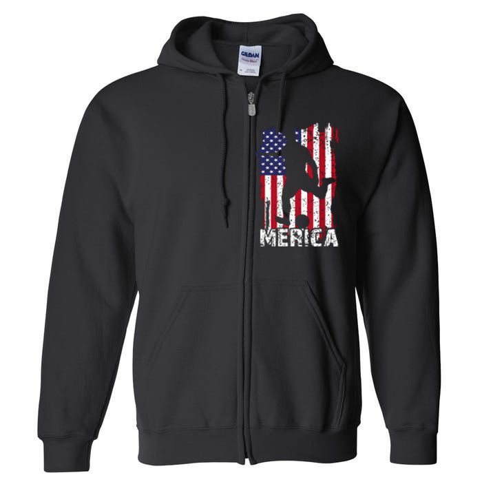 Patriotic 4th Of July Soccer Merica Usa Flag Boy Full Zip Hoodie