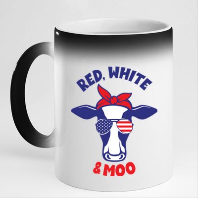 Patriotic 4th Of July Tee Red White And Moo Patriotic Cow Meaningful Gift 11oz Black Color Changing Mug