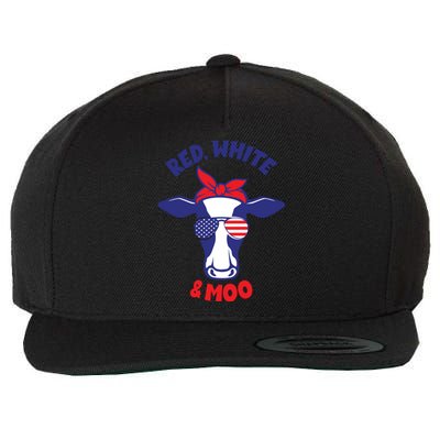 Patriotic 4th Of July Tee Red White And Moo Patriotic Cow Meaningful Gift Wool Snapback Cap