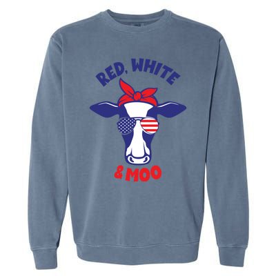 Patriotic 4th Of July Tee Red White And Moo Patriotic Cow Meaningful Gift Garment-Dyed Sweatshirt