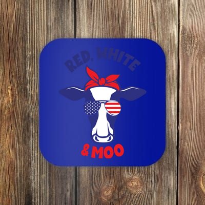 Patriotic 4th Of July Tee Red White And Moo Patriotic Cow Meaningful Gift Coaster