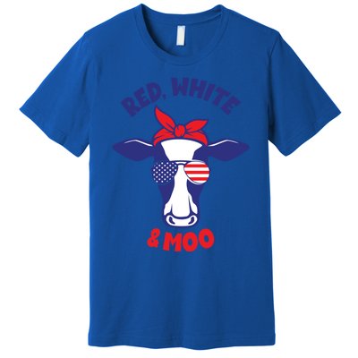 Patriotic 4th Of July Tee Red White And Moo Patriotic Cow Meaningful Gift Premium T-Shirt