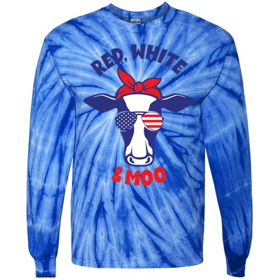 Patriotic 4th Of July Tee Red White And Moo Patriotic Cow Meaningful Gift Tie-Dye Long Sleeve Shirt