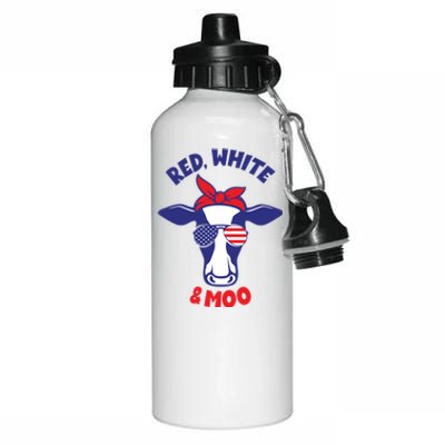 Patriotic 4th Of July Tee Red White And Moo Patriotic Cow Meaningful Gift Aluminum Water Bottle