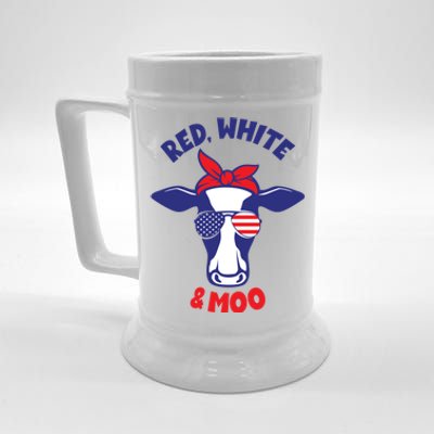 Patriotic 4th Of July Tee Red White And Moo Patriotic Cow Meaningful Gift Beer Stein