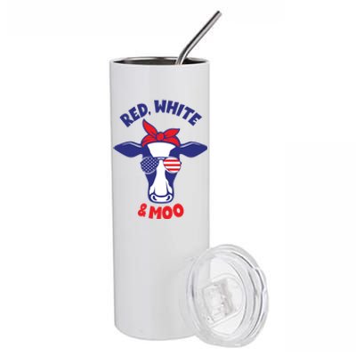 Patriotic 4th Of July Tee Red White And Moo Patriotic Cow Meaningful Gift Stainless Steel Tumbler