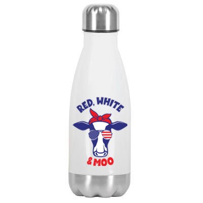 Patriotic 4th Of July Tee Red White And Moo Patriotic Cow Meaningful Gift Stainless Steel Insulated Water Bottle