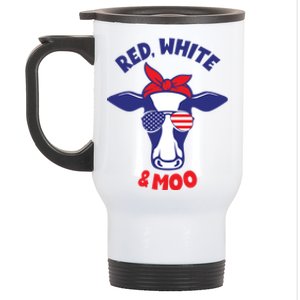 Patriotic 4th Of July Tee Red White And Moo Patriotic Cow Meaningful Gift Stainless Steel Travel Mug