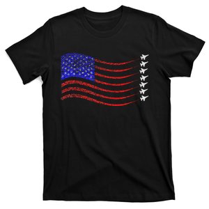 Patriotic 4th of July USA American Flag Fighter Jets Trail T-Shirt