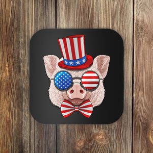 Pig 4th of July American Pig USA Uncle Sam Hat Coaster