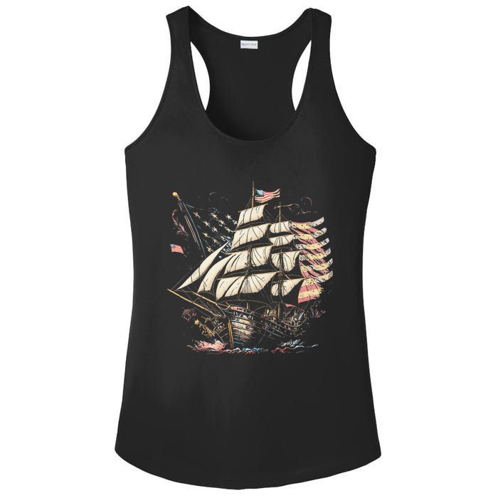 Pirate 4th of July American Flag USA America Funny Ship Boat Ladies PosiCharge Competitor Racerback Tank