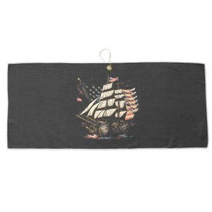 Pirate 4th of July American Flag USA America Funny Ship Boat Large Microfiber Waffle Golf Towel