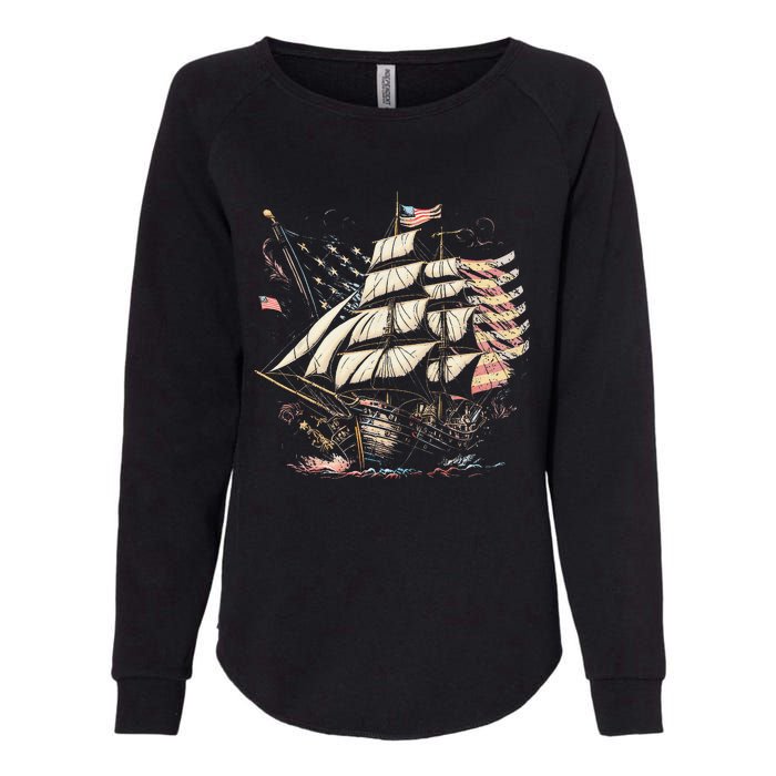 Pirate 4th of July American Flag USA America Funny Ship Boat Womens California Wash Sweatshirt