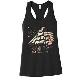 Pirate 4th of July American Flag USA America Funny Ship Boat Women's Racerback Tank