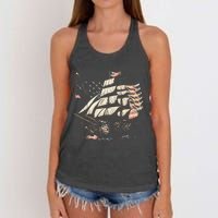 Pirate 4th of July American Flag USA America Funny Ship Boat Women's Knotted Racerback Tank