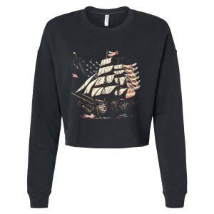 Pirate 4th of July American Flag USA America Funny Ship Boat Cropped Pullover Crew