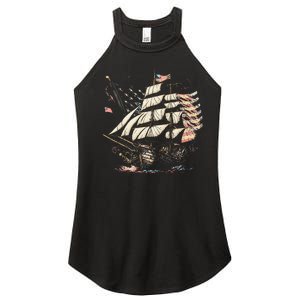 Pirate 4th of July American Flag USA America Funny Ship Boat Women's Perfect Tri Rocker Tank