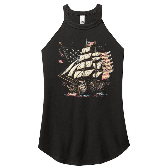 Pirate 4th of July American Flag USA America Funny Ship Boat Women's Perfect Tri Rocker Tank