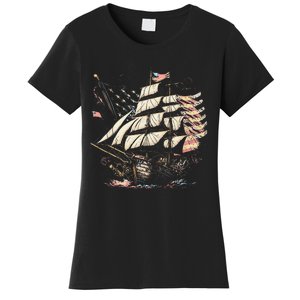 Pirate 4th of July American Flag USA America Funny Ship Boat Women's T-Shirt