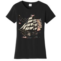 Pirate 4th of July American Flag USA America Funny Ship Boat Women's T-Shirt