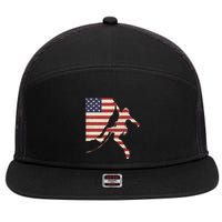 Patriotic 4th Of July American Usa Flag Rock Climbing Meaningful Gift 7 Panel Mesh Trucker Snapback Hat