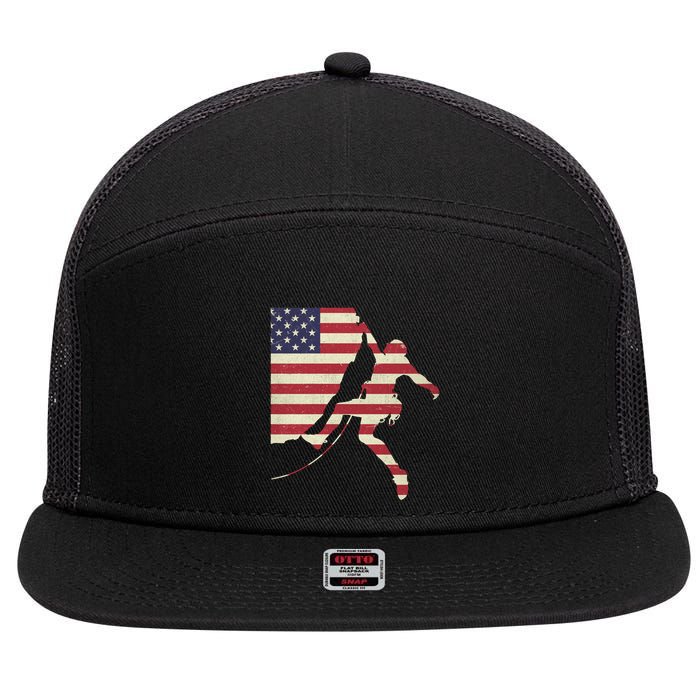 Patriotic 4th Of July American Usa Flag Rock Climbing Meaningful Gift 7 Panel Mesh Trucker Snapback Hat