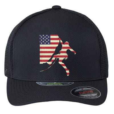 Patriotic 4th Of July American Usa Flag Rock Climbing Meaningful Gift Flexfit Unipanel Trucker Cap
