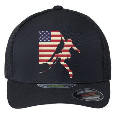 Patriotic 4th Of July American Usa Flag Rock Climbing Meaningful Gift Flexfit Unipanel Trucker Cap