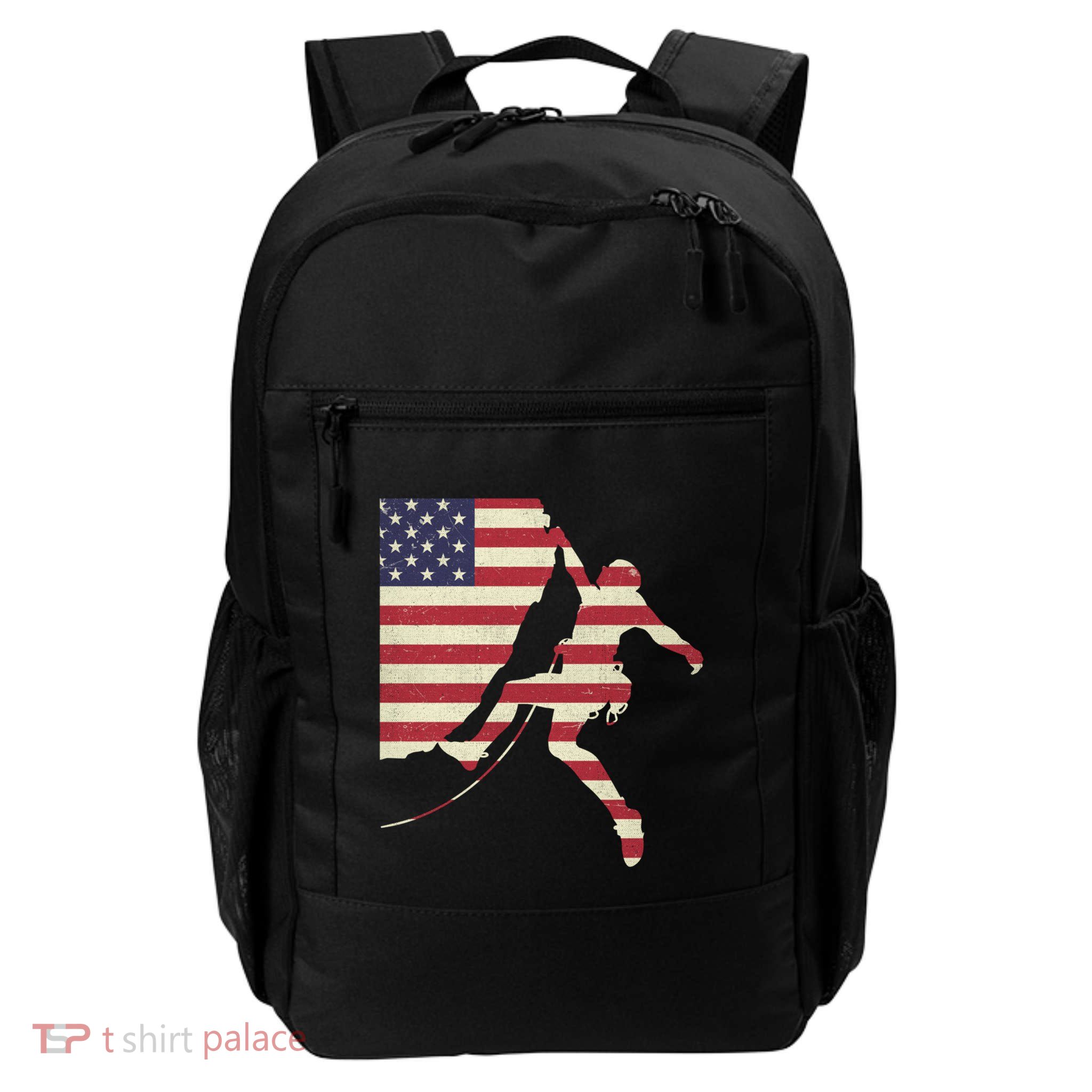 Patriotic 4th Of July American Usa Flag Rock Climbing Meaningful Gift Backpack