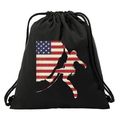 Patriotic 4th Of July American Usa Flag Rock Climbing Meaningful Gift Drawstring Bag