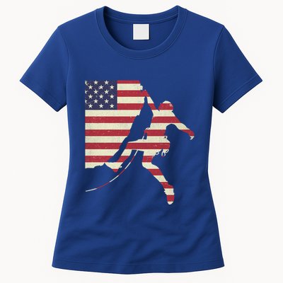 Patriotic 4th Of July American Usa Flag Rock Climbing Meaningful Gift Womens T-Shirt