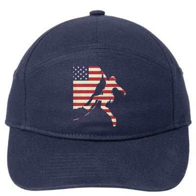 Patriotic 4th Of July American Usa Flag Rock Climbing Meaningful Gift 7-Panel Snapback Hat