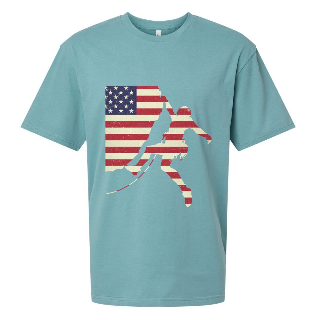 Patriotic 4th Of July American Usa Flag Rock Climbing Meaningful Gift Sueded Cloud Jersey T-Shirt